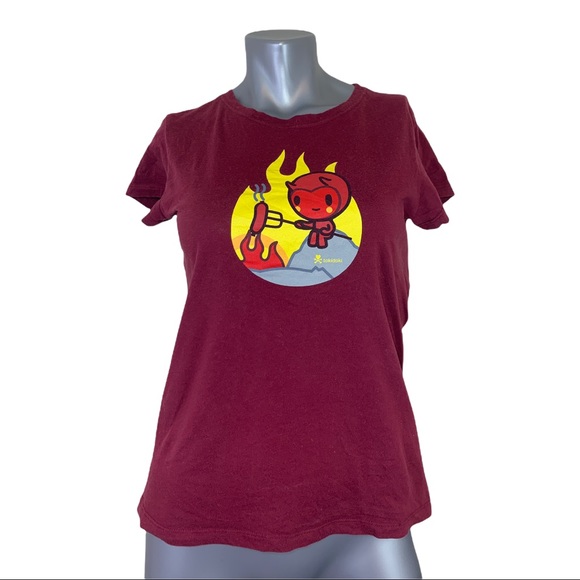 tokidoki Tops - Tokidoki Red Tshirt Small Devil Hot Dog Cooking Fire Hello Kitty Large